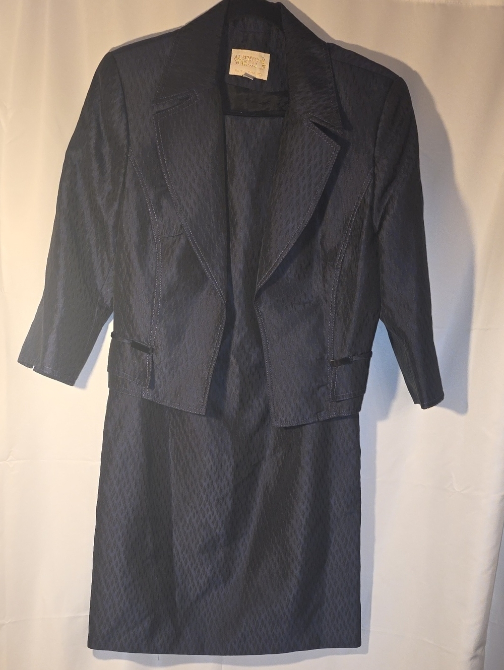 Alberto Makali Navy Textured Mini Dress and Cropped Blazer Set Size 10